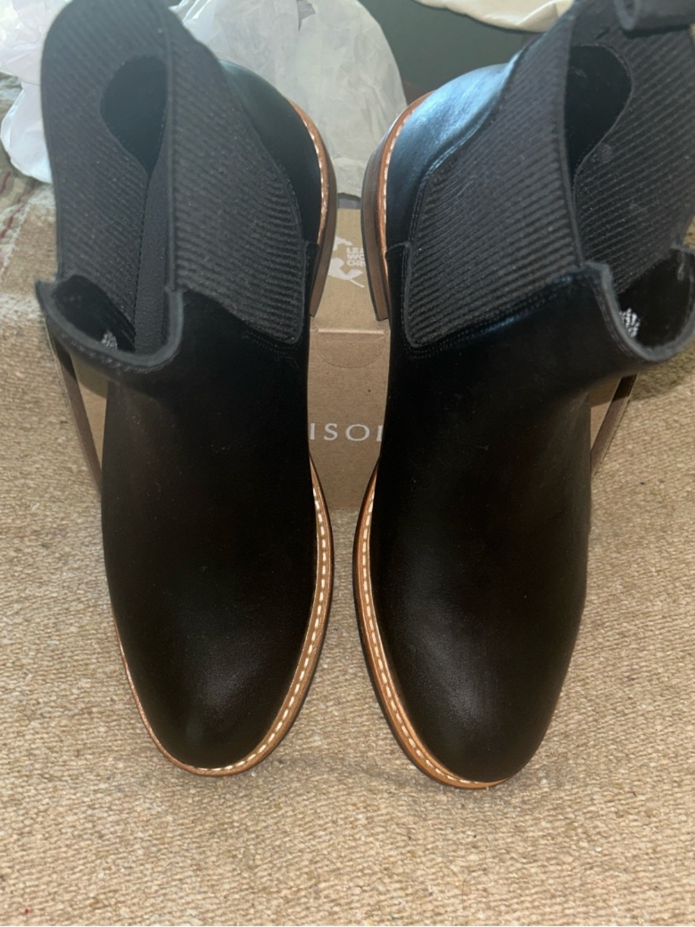 Nisolo Black Chelsea Booties with Tan Welt
